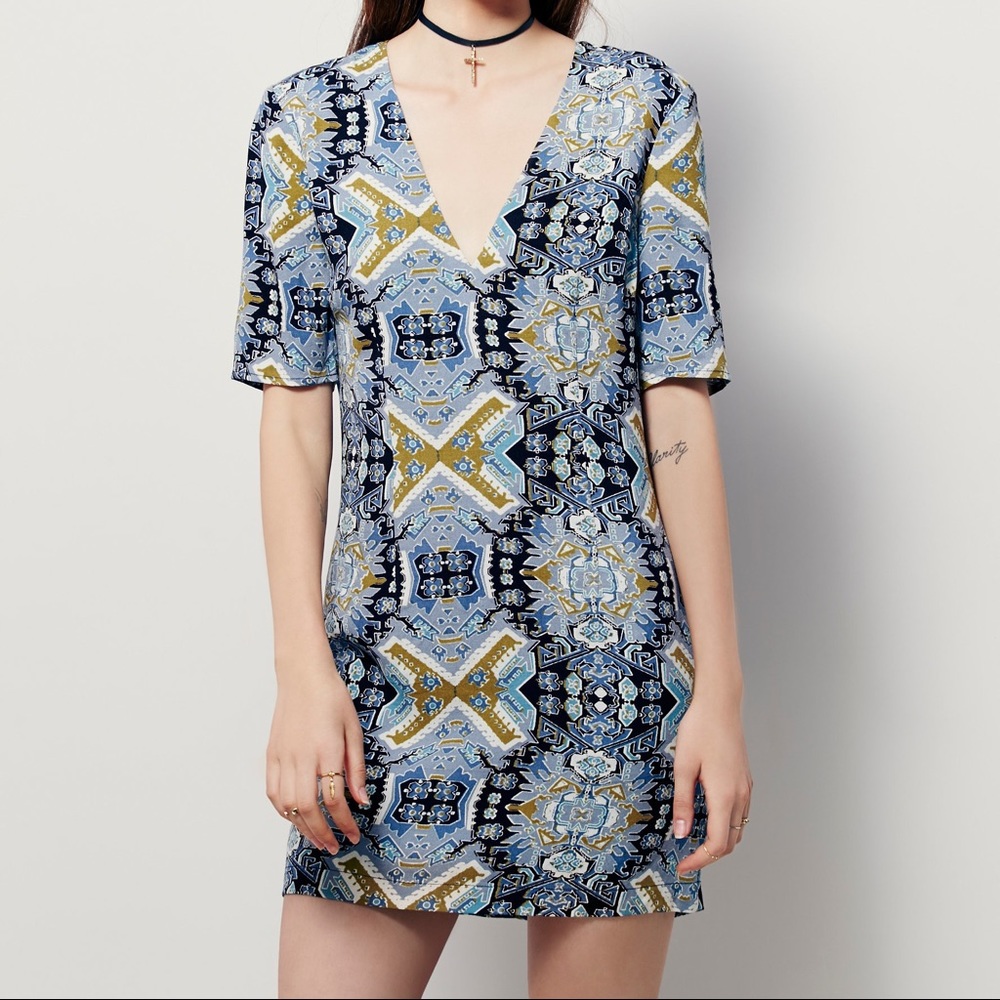 Free People ALLIE mini dress Sz 2 XS  color black/blue/green combo MSRP $128